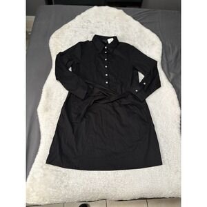 New Tahari Womens Long Sleeve Solid Black Shirt Dress Belt Size Large